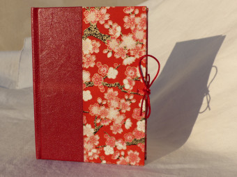 Lined notebook, lace tied, red leather