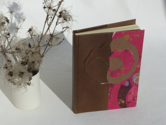 Carnet de note fleur en cuir marron