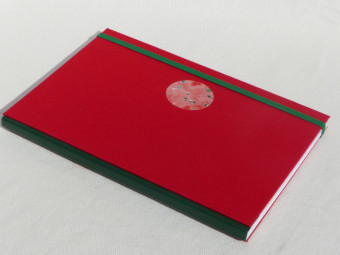 Carnet technique mixte, dos en cuir vert, plats en toile rouge, papier 180g